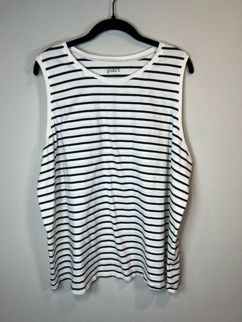 PACT 100% Organic Cotton Sleeveless Shirt Black & Ivory Stripes Classic Size XXL